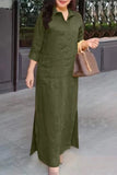Purpdrank - Casual Simplicity Solid Pocket Turndown Collar Shirt Dress Dresses