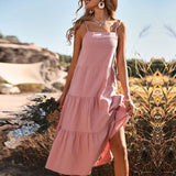 Purpdrank - Midi-Length Solid Color Halter Back Sexy Pink Dress