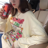 Purpdrank - New Harajuku Retro Top Strawberry Print Hoodie Women Loose Streetwear Sweatshirt American Retro Oversized Pullover