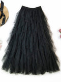 Purpdrank - Solid Color Irregular Tiered Gauze Skirt