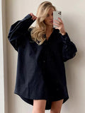 Purpdrank - Leisure Fashion Loose Long Sleeves Solid Color Lapel Collar Shirt Dresses
