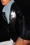 Purpdrank - Black Casual Patchwork Contrast Zipper Collar Outerwear