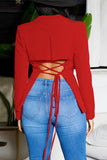 Purpdrank - Tangerine Red Street Solid Bandage Patchwork Buttons Turn-back Collar Outerwear