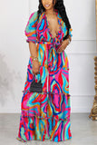 Purpdrank - White Casual Daily Floral Bandage Patchwork Printing Stringy Selvedge Smocking V Neck Half Sleeve Two Pieces