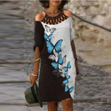 Purpdrank - Fashion Retro Printing Women Dress Sexy V-Neck Short Sleeve Loose Beach Homewear Dress Summer Casual Comfy Female Model Dress