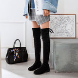 Purpdrank - 2023 new autumn winter Women over-the-knee boots plus size 22-27CM flock Elastic boots Rear strap thick heel long boots