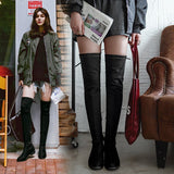 Purpdrank - 2023 new autumn winter Women over-the-knee boots plus size 22-27CM flock Elastic boots Rear strap thick heel long boots
