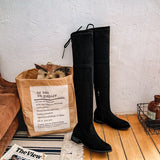 Purpdrank - 2023 new autumn winter Women over-the-knee boots plus size 22-27CM flock Elastic boots Rear strap thick heel long boots