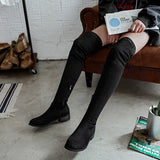 Purpdrank - 2023 new autumn winter Women over-the-knee boots plus size 22-27CM flock Elastic boots Rear strap thick heel long boots