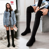 Purpdrank - 2023 new autumn winter Women over-the-knee boots plus size 22-27CM flock Elastic boots Rear strap thick heel long boots