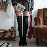 Purpdrank - 2023 new autumn winter Women over-the-knee boots plus size 22-27CM flock Elastic boots Rear strap thick heel long boots