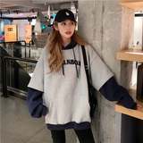 Purpdrank - Hoodies Women Plus Velvet Thicker Korean BF Ulzzang Embroidery Letter Long Loose Pullovers Hooded Warm Students Daily Womens New