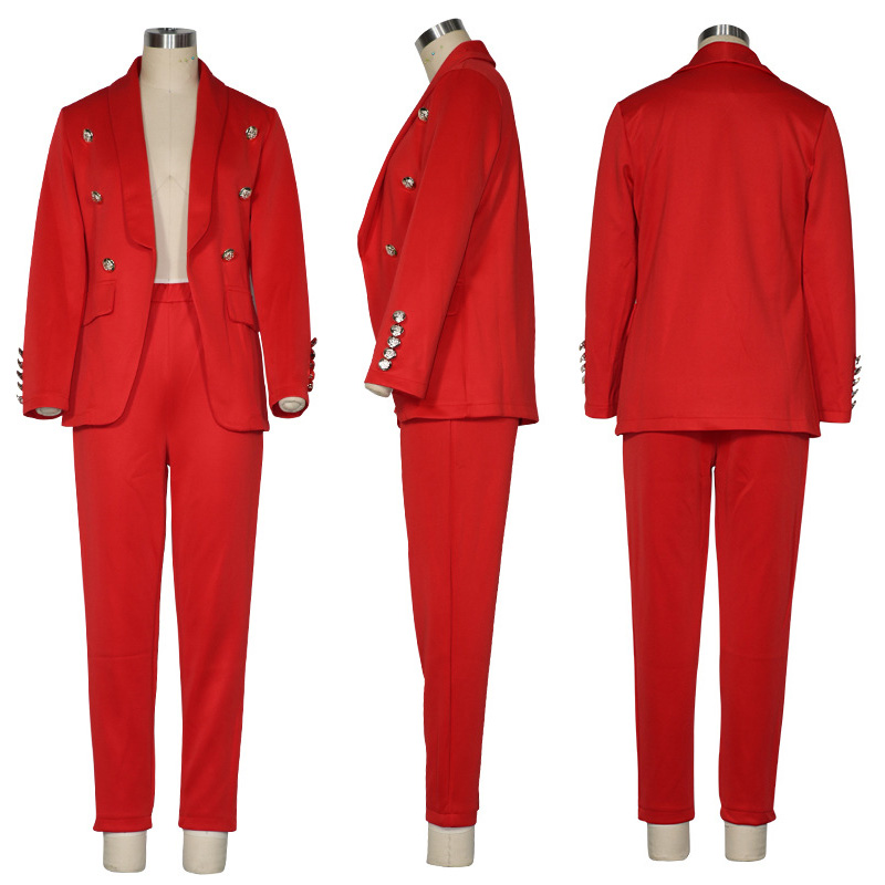 Purpdrank - Women Jacket Blazer Suit Fashion Casual Ladies Solid Color Two Piece  Autumn Winter Office Wear Elegant Suit Jacket Pants