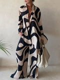 Purpdrank - Urban Long Sleeves Wide Leg Printed Lapel Two Pieces Set