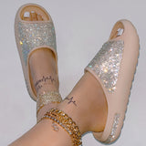 Purpdrank - Apricot Casual Daily Living Patchwork Rhinestone Round Comfortable Shoes