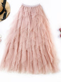 Purpdrank - Solid Color Irregular Tiered Gauze Skirt