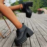 Purpdrank - Black Casual Frenulum Solid Color Round Out Door Wedges Shoes (Heel Height 3.94in)