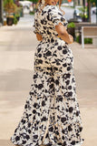 Purpdrank - White Casual Daily Floral Bandage Patchwork Printing Stringy Selvedge Smocking V Neck Half Sleeve Two Pieces