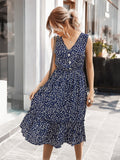 Purpdrank - Women's Summer Small Crushed Flower V-Neck Dress
