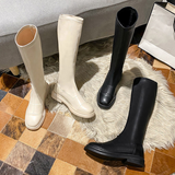 Purpdrank - Platform Knee High Boots Slip-on Block Heel Footwear Women Thick High Heels PU Leather Shoes Fashion Spring Female Boots