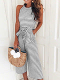 Purpdrank - Striped Waist Belted Wide Leg Jumpsuit