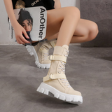 Purpdrank - Women's Shoes New Spring Style Platform Comfortable Boots Zipper Casual Mid-Calf Round Toe Flat with Boots Femmes Bottes