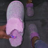 Purpdrank - Black Casual Living Hot Drill Keep Warm Plush Slippers