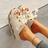 Purpdrank - Black Fashion Casual Patchwork Frenulum Round Wedges Shoes