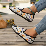 Purpdrank - Halloween Cream White Casual Patchwork Printing Round Comfortable Flats Shoes