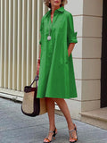 Purpdrank - Simple Long Sleeves Solid Color Lapel Midi Dress