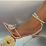 Purpdrank - White Fashion Patchwork Pearl Pointed Shoes