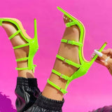 Purpdrank - Fluorescent Green Casual Patchwork Solid Color Pointed Out Door Shoes (Heel Height 4.53in)