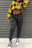 Purpdrank - Gold Casual Plaid Patchwork Zipper Collar Outerwear