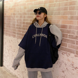 Purpdrank - Hoodies Women Plus Velvet Thicker Korean BF Ulzzang Embroidery Letter Long Loose Pullovers Hooded Warm Students Daily Womens New