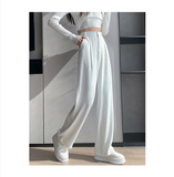 Purpdrank - White Pleated Wide-Leg Pants for Women High Waist Drooping Casual Pants Summer New Korean Style Chic Loose Pants