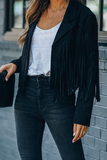 Purpdrank - Black Casual Solid Tassel Turndown Collar Outerwear