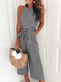 Purpdrank - Striped Waist Belted Wide Leg Jumpsuit