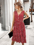 Purpdrank - Women's Summer Small Crushed Flower V-Neck Dress