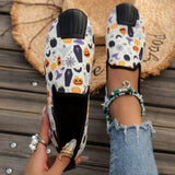 Purpdrank - Halloween Cream White Casual Patchwork Printing Round Comfortable Flats Shoes