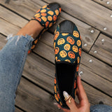 Purpdrank - Halloween Cream White Casual Patchwork Printing Round Comfortable Flats Shoes