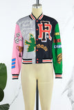 Purpdrank - Black Gray Casual Sweet Print Patchwork Pocket Buckle Cardigan Collar Outerwear