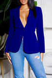 Purpdrank - Tangerine Red Street Solid Bandage Patchwork Buttons Turn-back Collar Outerwear