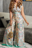Purpdrank - Apricot Casual Daily Elegant Mixed Printing Fold Printing Contrast V Neck Regular Jumpsuits