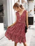 Purpdrank - Women's Summer Small Crushed Flower V-Neck Dress