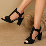 Purpdrank - Black Casual Patchwork Solid Color Fish Mouth Out Door Wedges Shoes (Heel Height 3.35in)