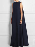 Purpdrank - Loose Simple Solid Color Sleeveless V-Back Maxi Dress