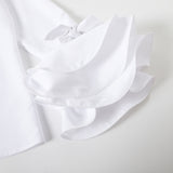 Purpdrank - Flared Sleeves Bow-Embellished Falbala Solid Color Lapel Blouses&Shirts Tops