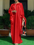 Purpdrank - large size solid color one word collar long sleeves womens dress