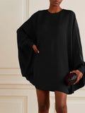 Purpdrank - Simple Long Batwing Sleeves Solid Color Round-Neck Mini Dresses