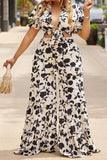 Purpdrank - White Casual Daily Floral Bandage Patchwork Printing Stringy Selvedge Smocking V Neck Half Sleeve Two Pieces
